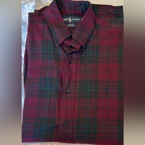 Ralph Lauren Shirt Men Large Red Tartan Plaid Blake Long Sleeve‎ Small Pony